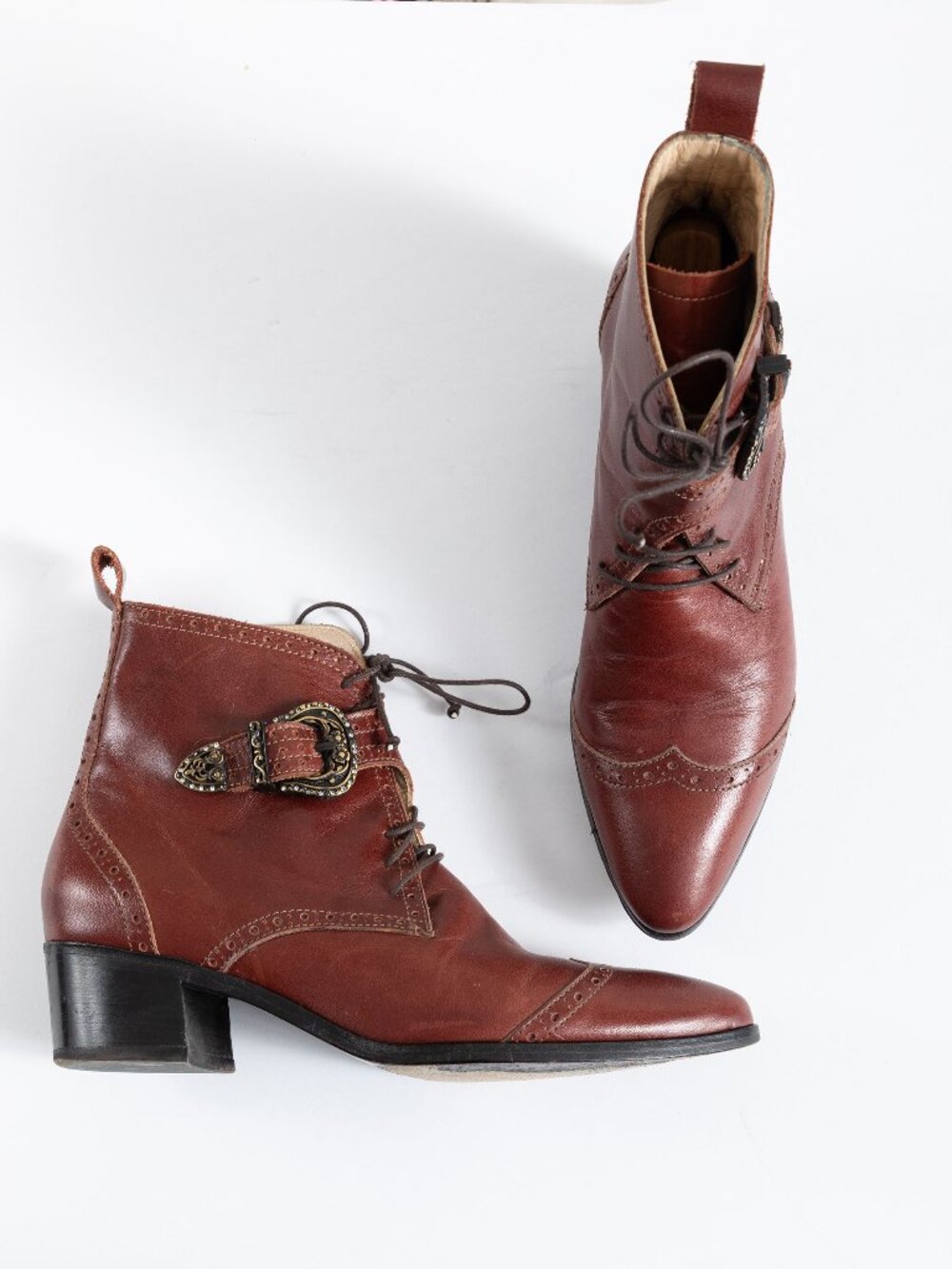 Modern Vice Jett Leather Boots US 6.5 Victorian Lace Up Ornate Buckle Wingtip